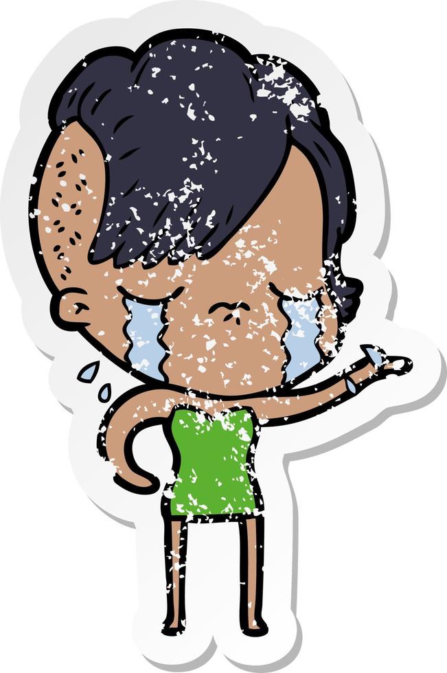 distressed sticker of a cartoon crying girl vector