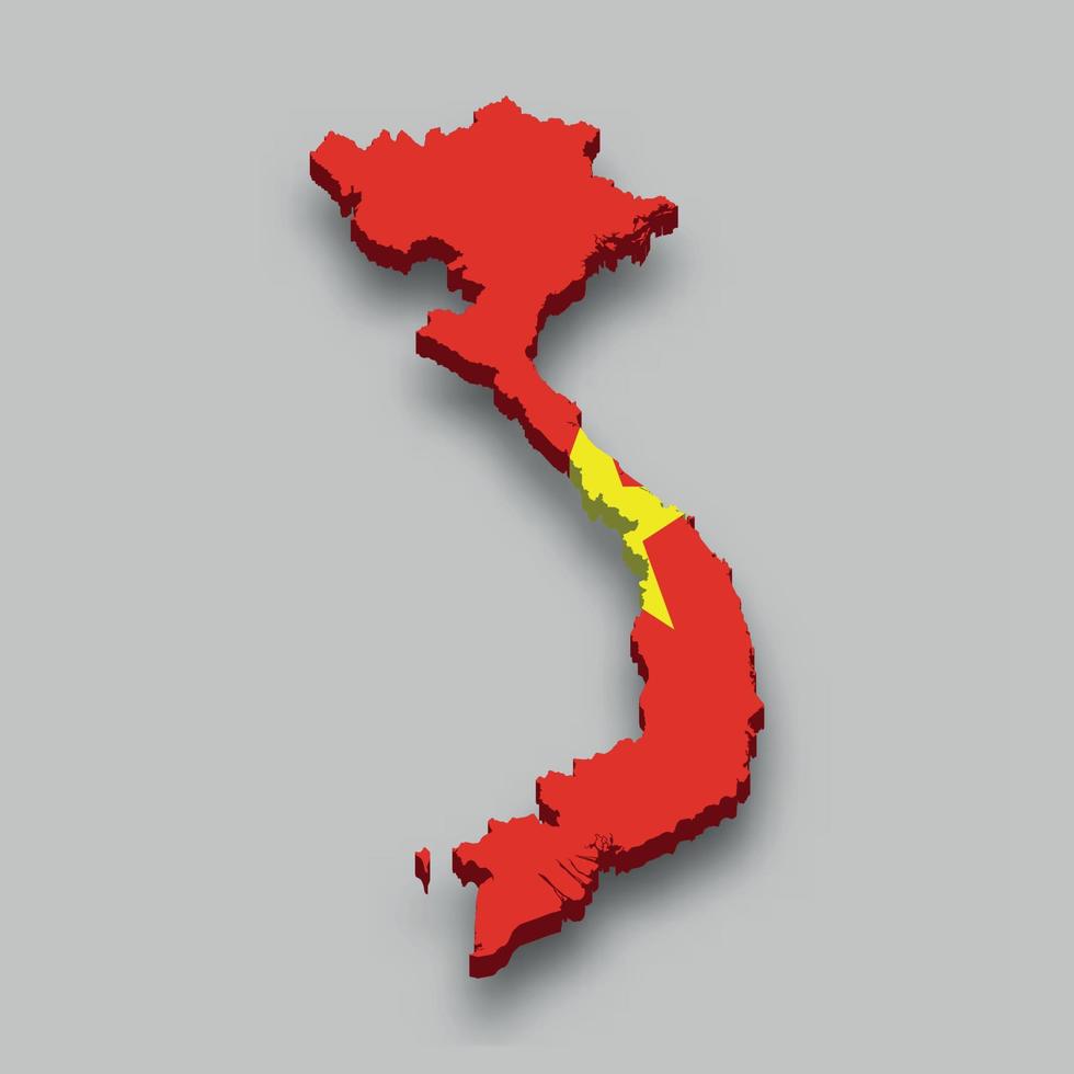 Mapa isométrico 3d de vietnam con bandera nacional. vector