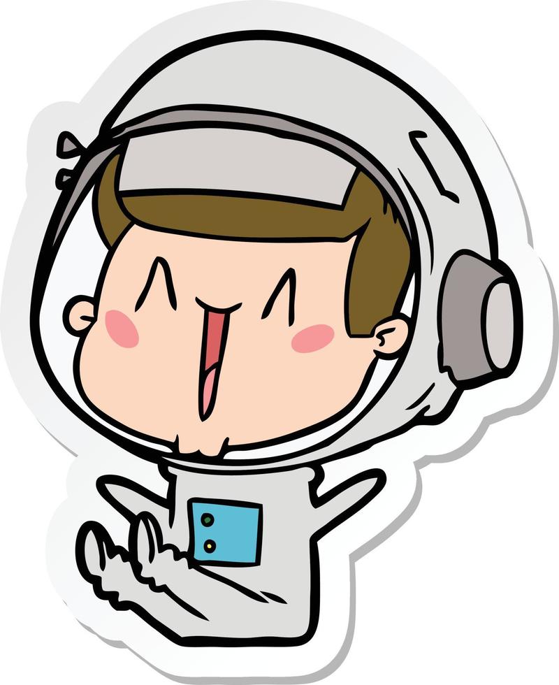 sticker of a happy cartoon astronaut sitting vector