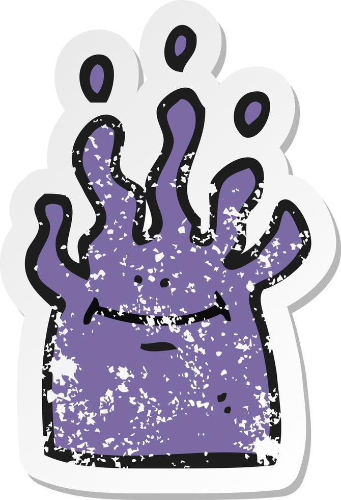 retro distressed sticker of a cartoon little alien vector