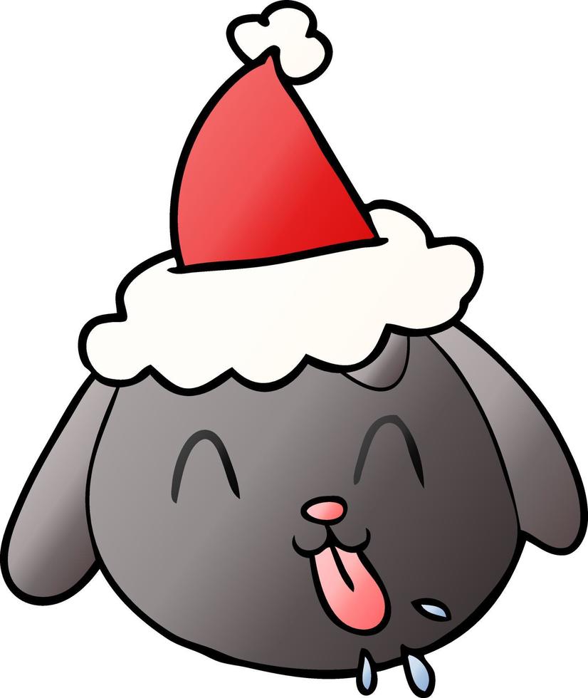 gradient cartoon of a dog face wearing santa hat vector