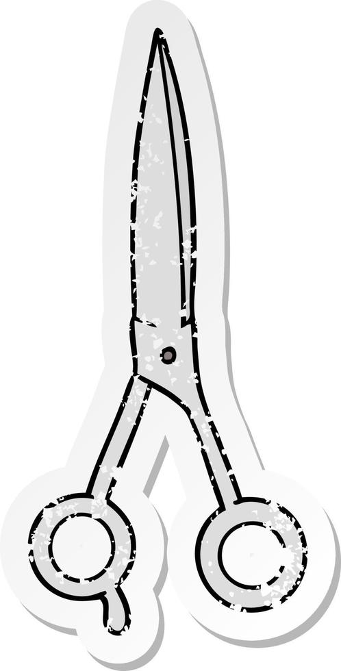 distressed sticker of a cartoon barber scissors vector