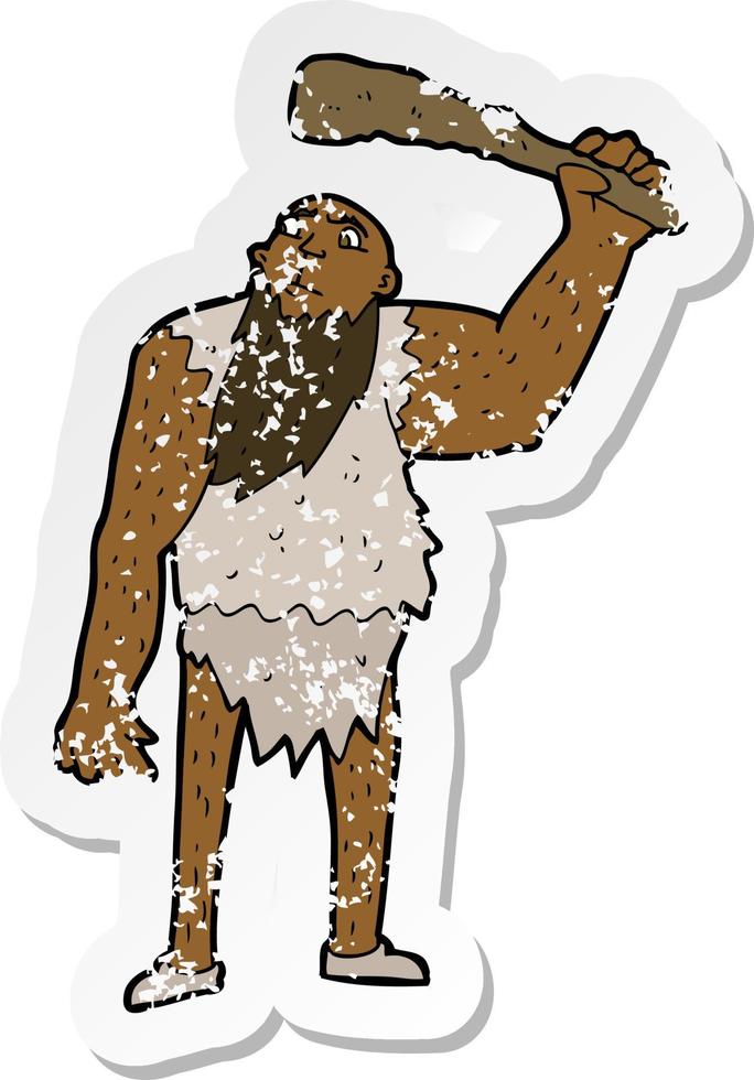 pegatina retro angustiada de un neandertal de dibujos animados vector