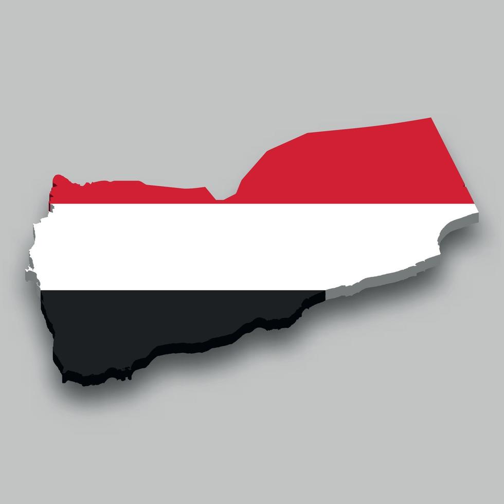 Mapa isométrico 3d de yemen con bandera nacional. vector