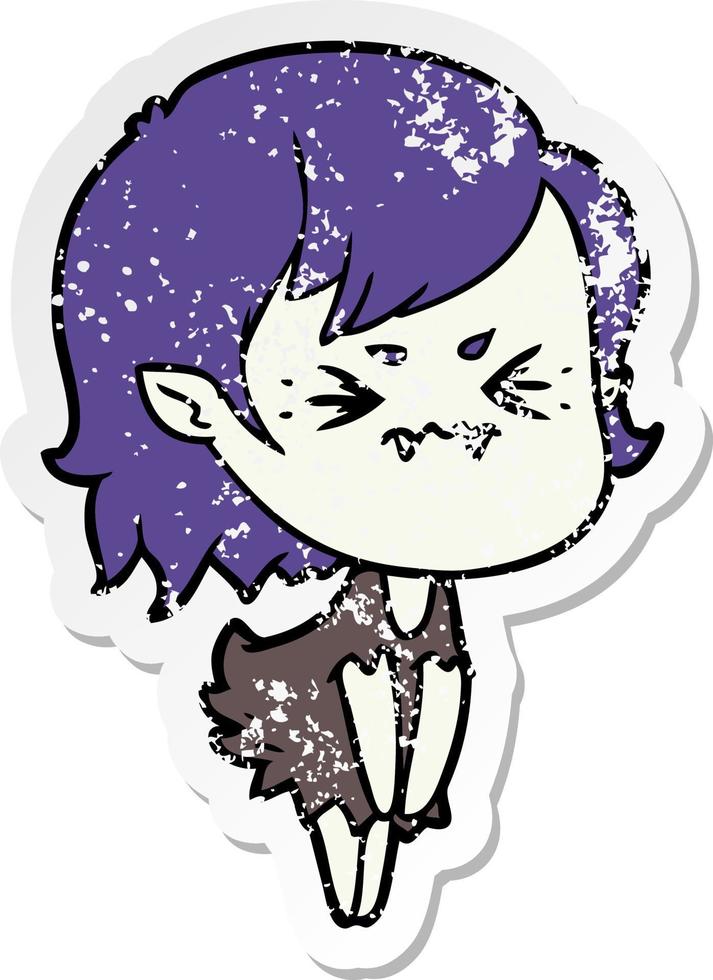 distressed sticker of a annoyed cartoon vampire girl vector