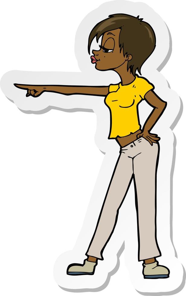 sticker of a cartoon woman pointing vector