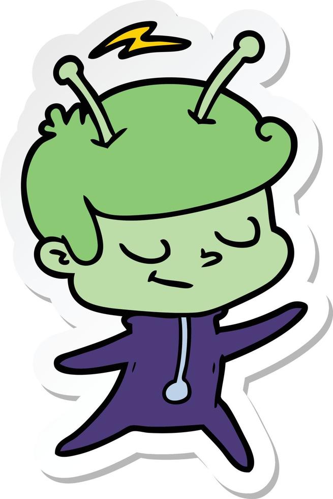 sticker of a friendly cartoon spaceman dancing vector