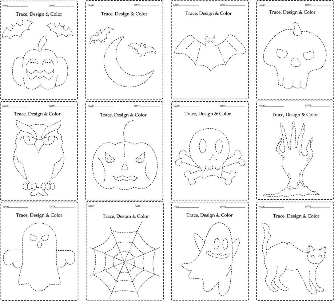 Happy Halloween Trace Game for kids with Monsters. . Education Game for Children. Tracing book for kids. vector
