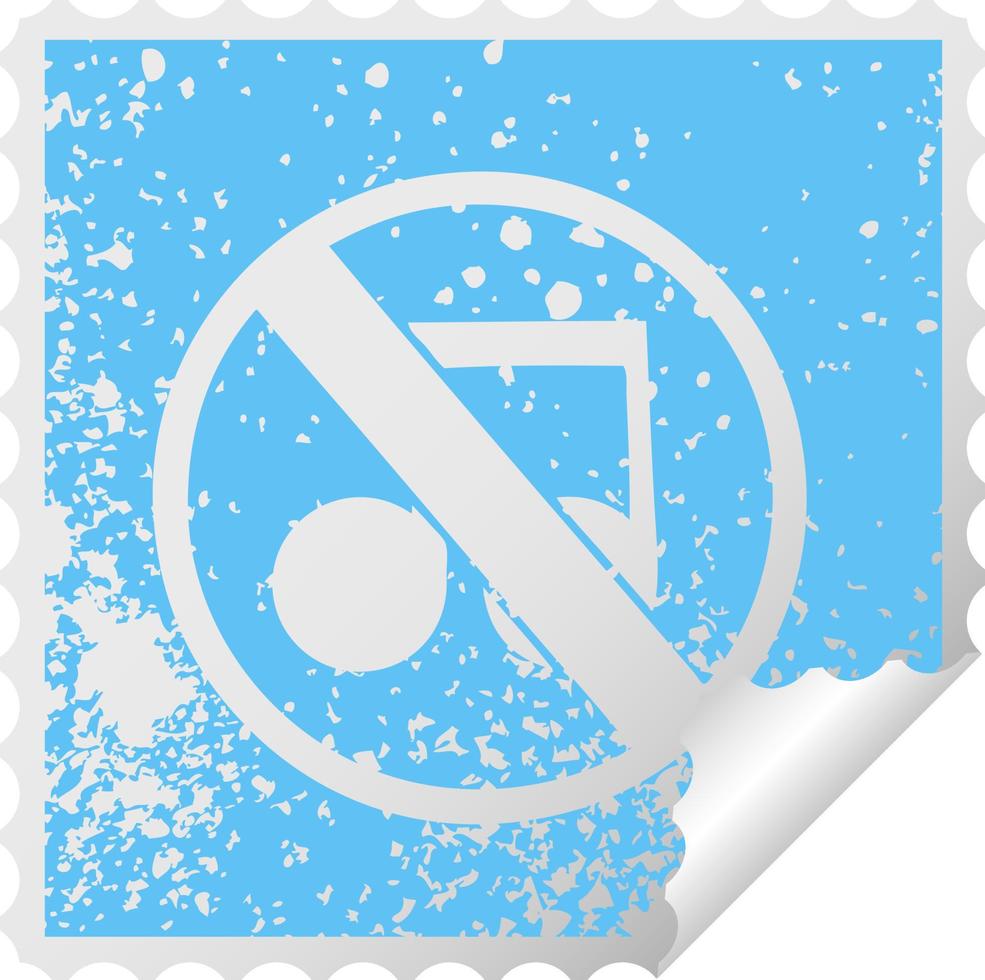 distressed square peeling sticker symbol no music sign vector