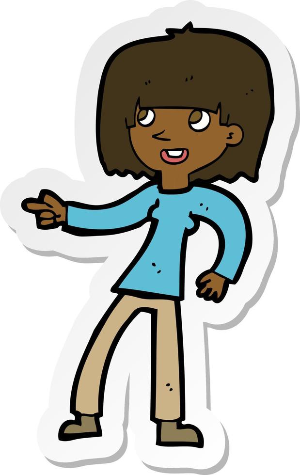 sticker of a cartoon girl pointing vector