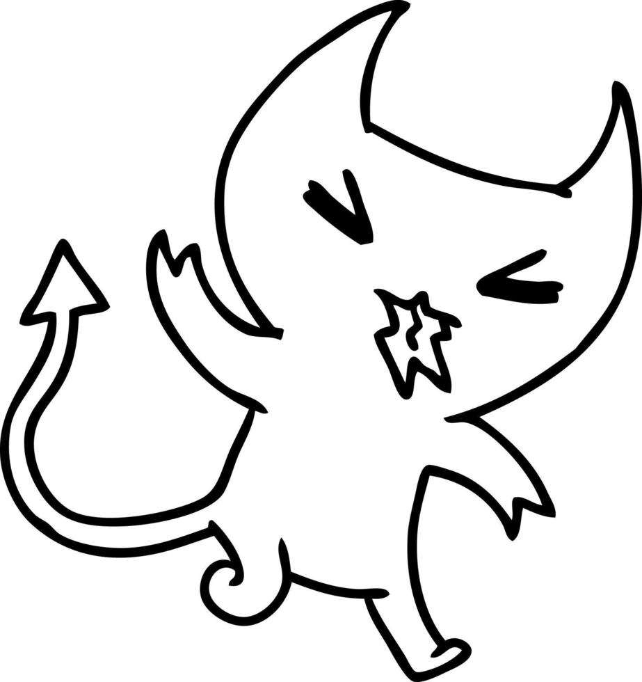 line drawing of a kawaii cute demon vector