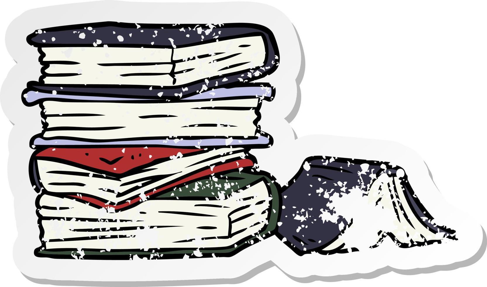distressed sticker of a cartoon pile of books vector