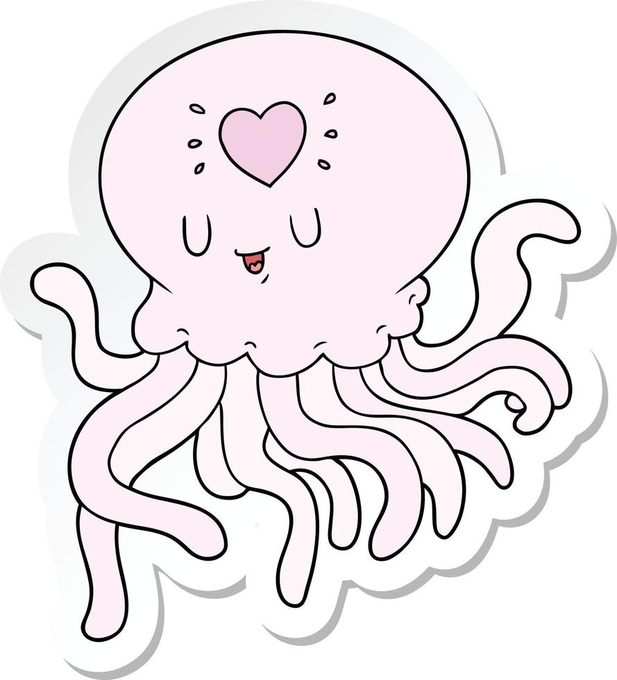 pegatina de una medusa de dibujos animados enamorada vector