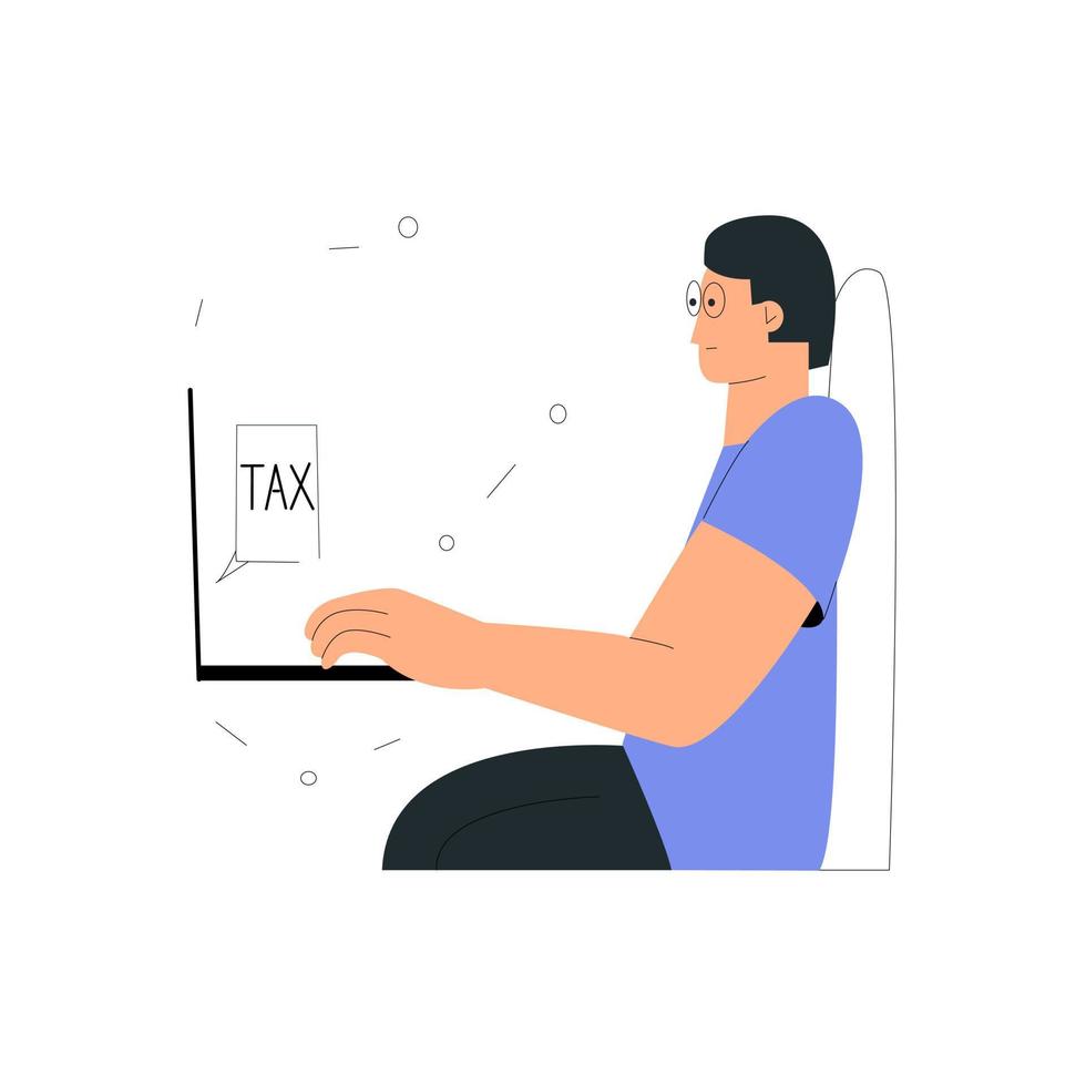 Digital tax concept. The man got an online account. Vector illustration in flat style