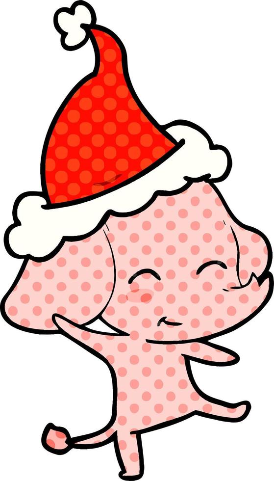 cute comic book style illustration of a elephant dancing wearing santa hat vector