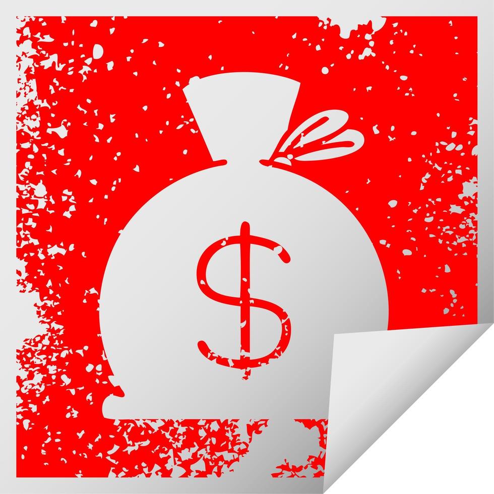 distressed square peeling sticker symbol bag of money vector