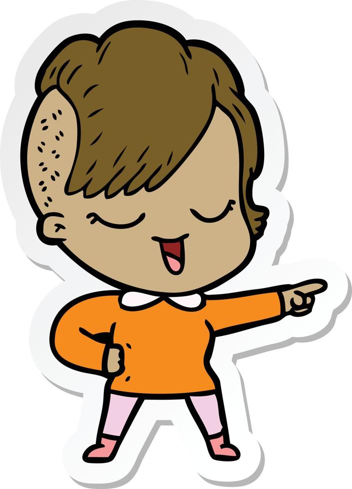 sticker of a happy cartoon girl pointing vector