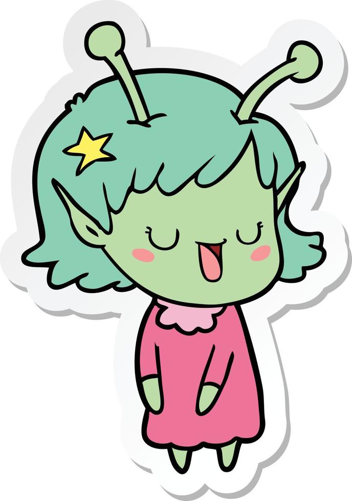 sticker of a happy alien girl cartoon vector