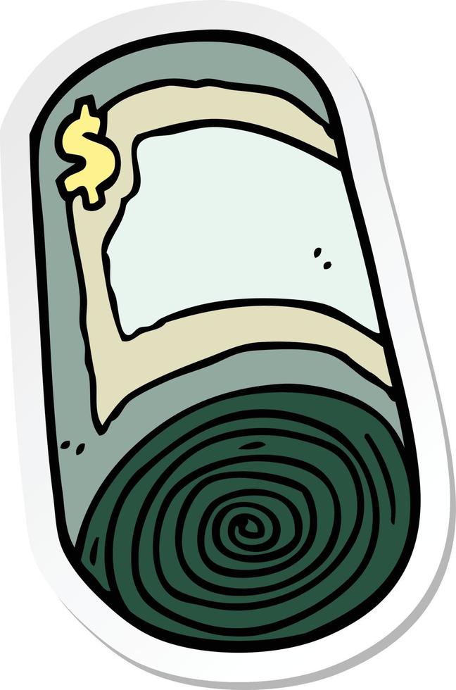 sticker of a cartoon roll of money vector