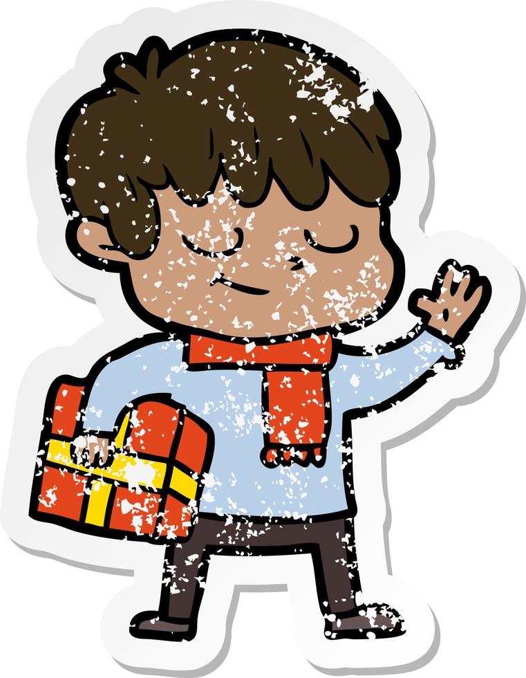 distressed sticker of a cartoon happy boy vector