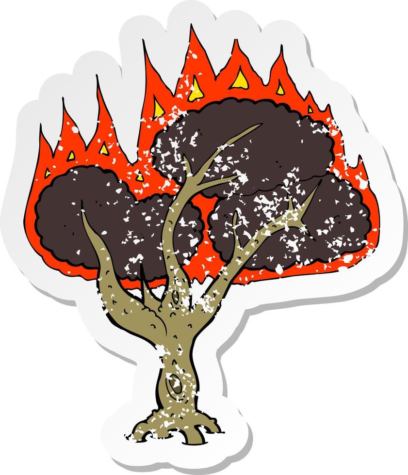 retro distressed sticker of a cartoon burning tree vector