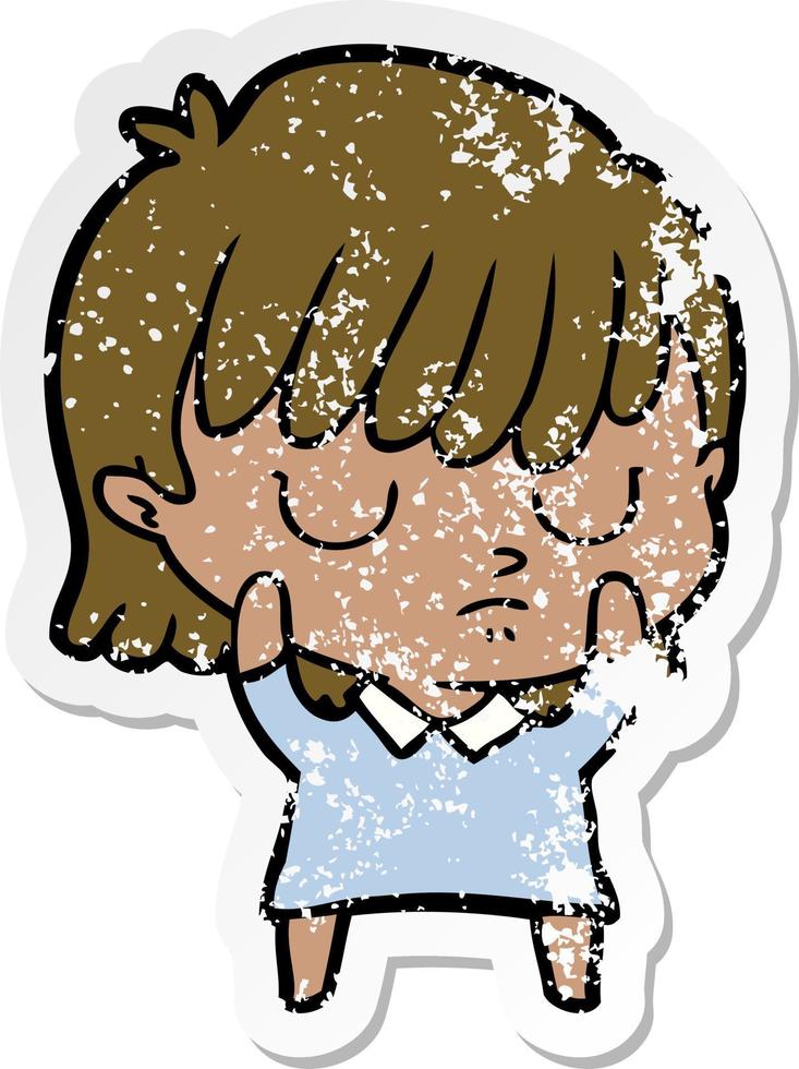 distressed sticker of a cartoon woman vector