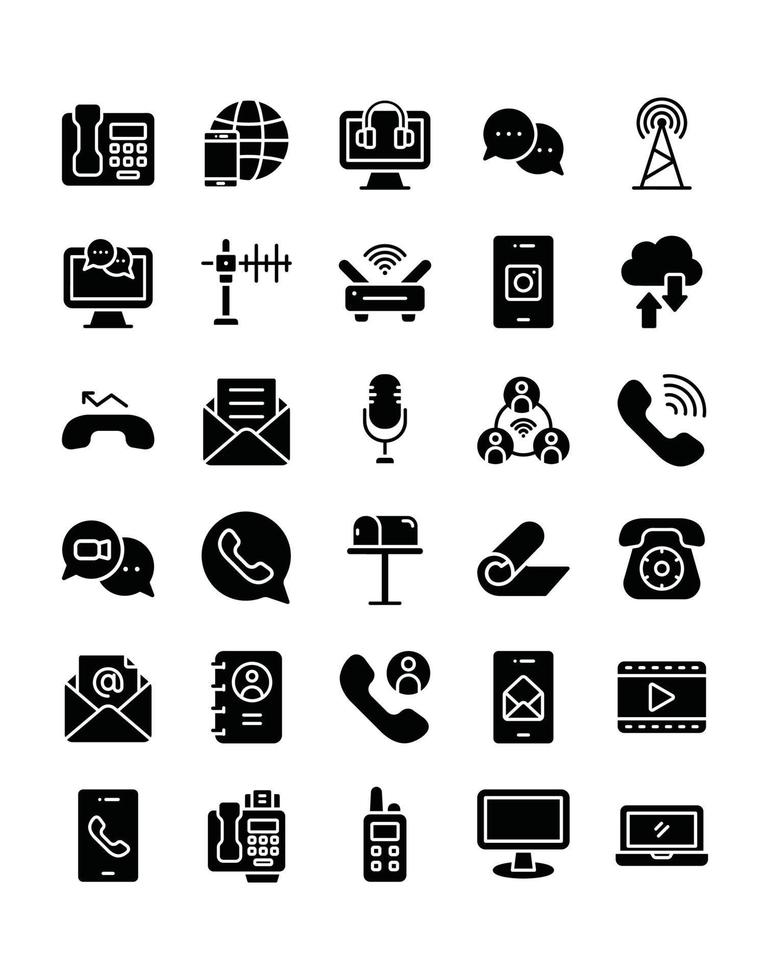 conjunto de iconos de comunicación 30 aislado sobre fondo blanco vector