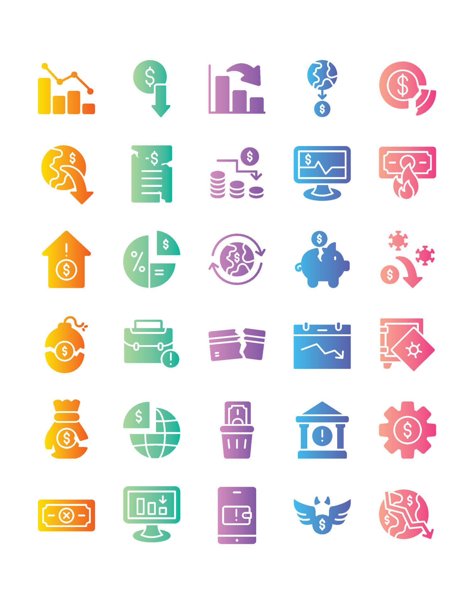 Recession Icon Set 30 isolated on white background 11180661 Vector Art ...