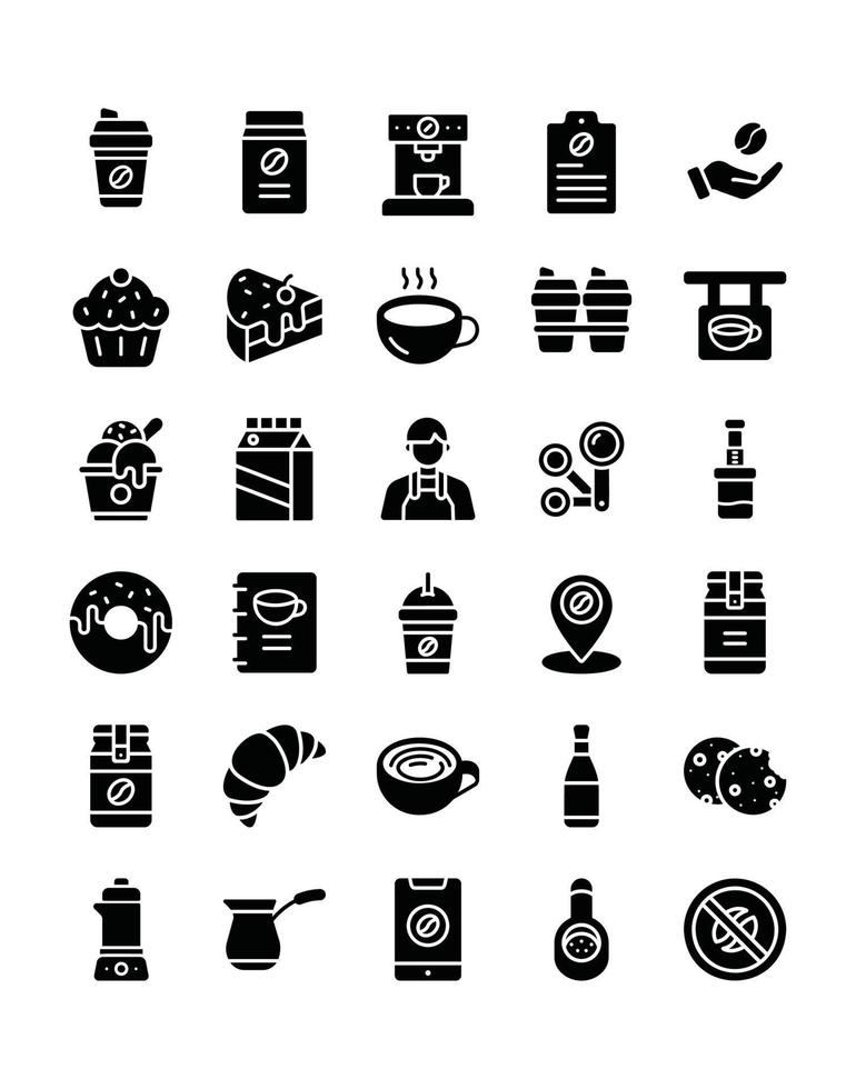 conjunto de iconos de cafetería 30 aislado sobre fondo blanco vector