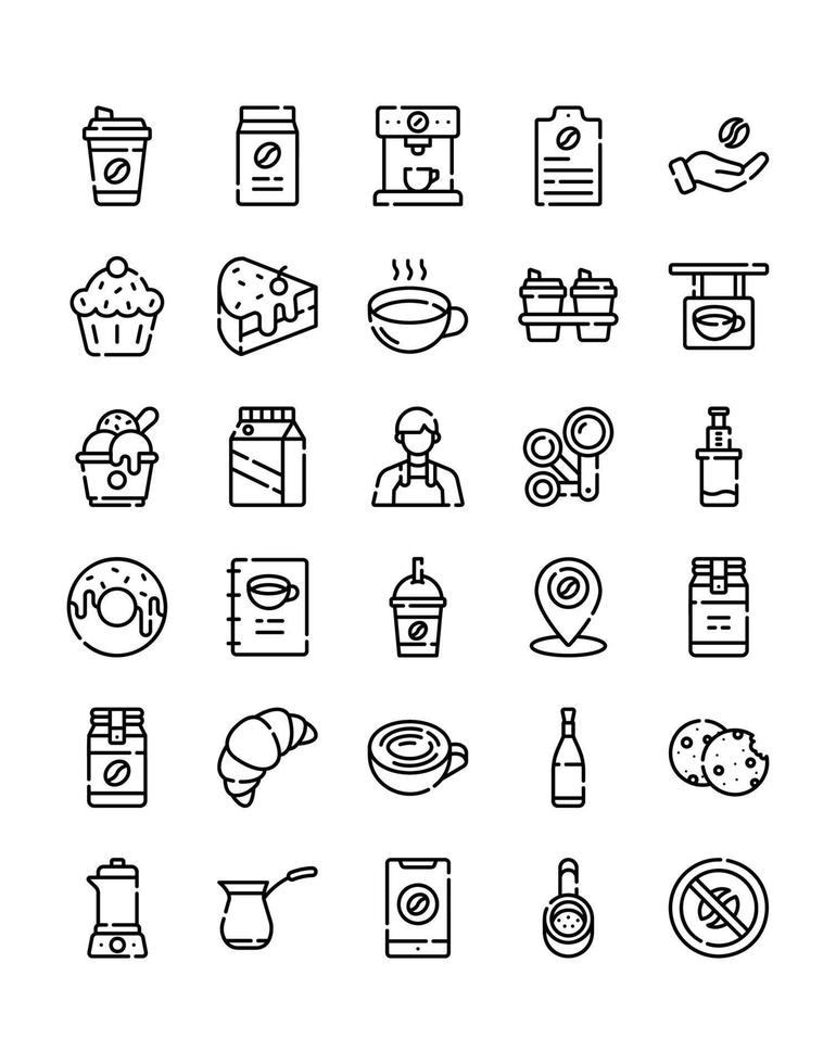 conjunto de iconos de cafetería 30 aislado sobre fondo blanco vector