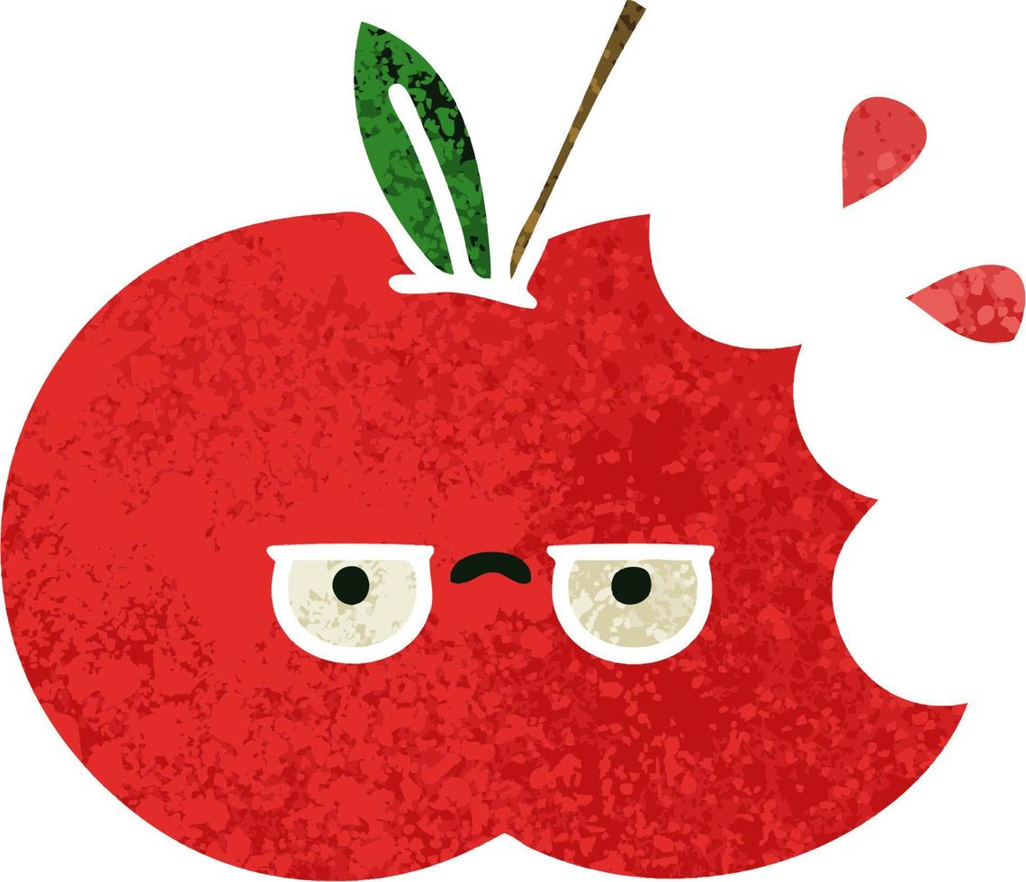 manzana roja de dibujos animados de estilo de ilustración retro vector