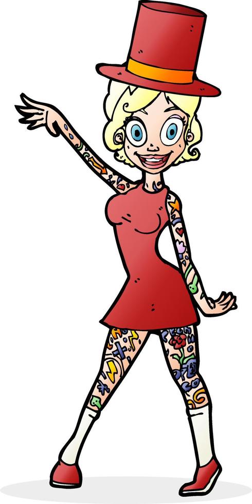 mujer de dibujos animados con tatuajes con sombrero de copa vector