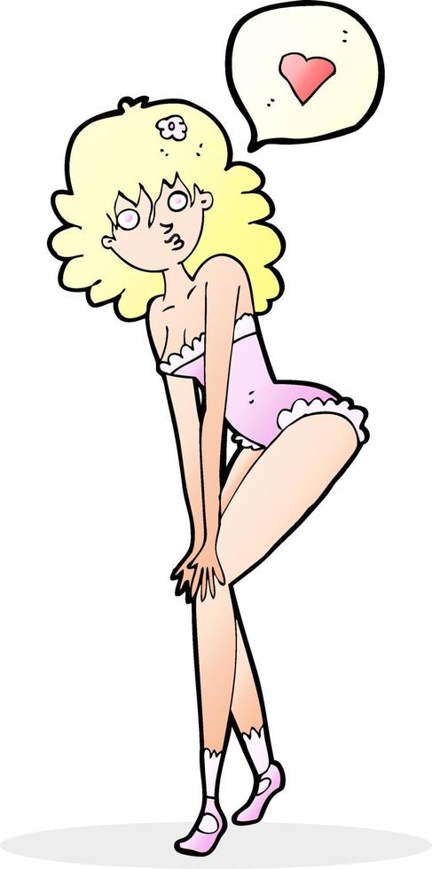 caricatura, pin up, niña, posar vector