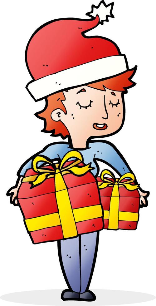 mujer de dibujos animados con regalos de navidad vector