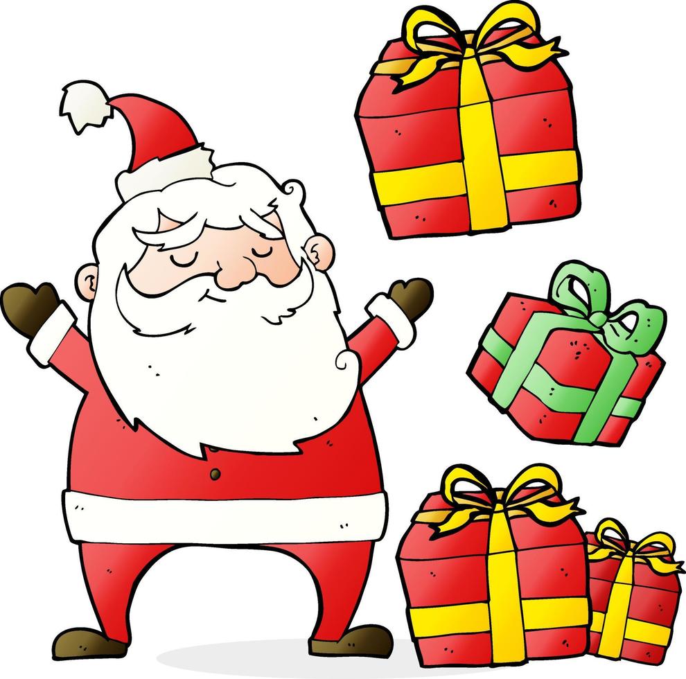 cartoon santa claus with presents vector