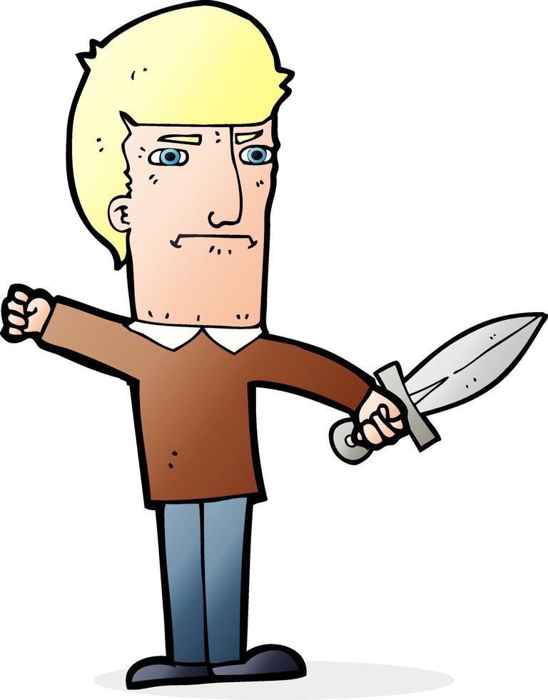 cartoon man holding a dagger vector