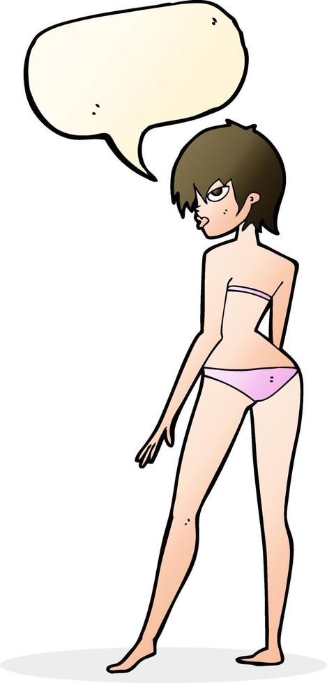 cartoon woman in bikini with speech bubble vector