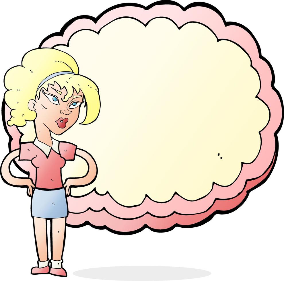 cartoon woman in front of cloud with space for text 11181004 Vector Art