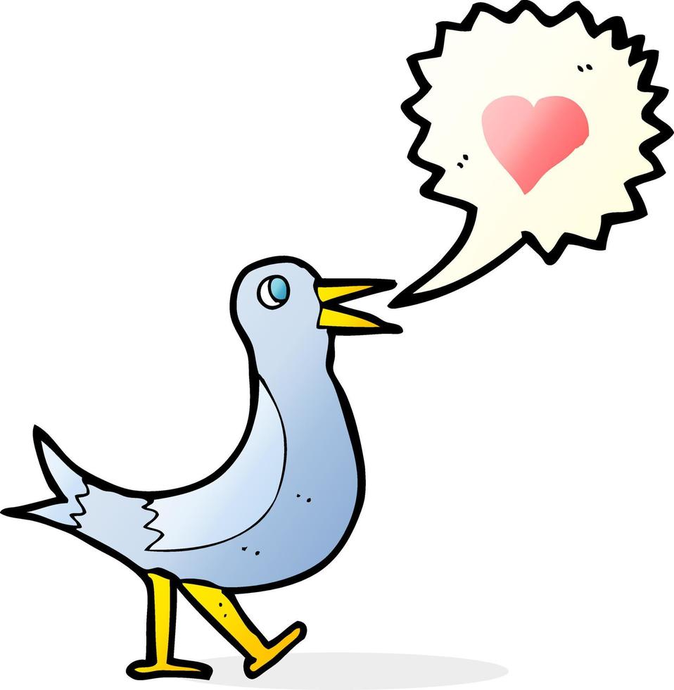 cartoon bird with love heart singing vector