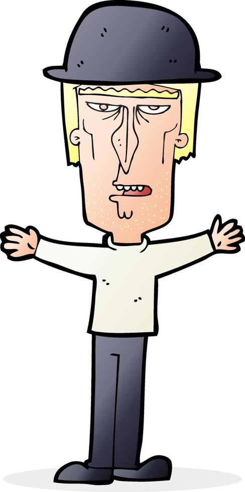 cartoon man wearing british bowler hat vector