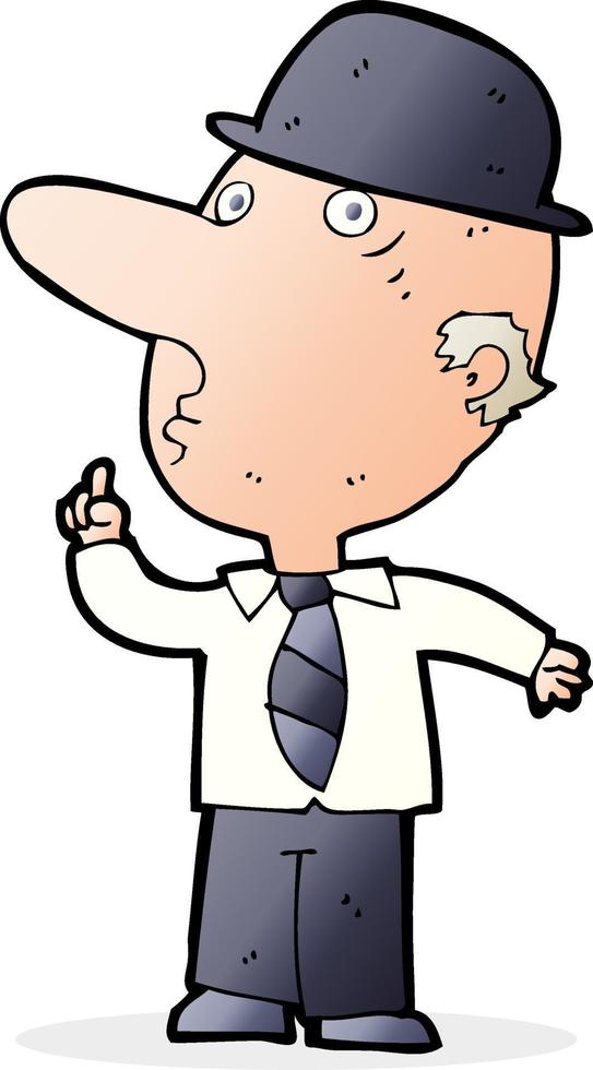 cartoon man wearing british bowler hat vector