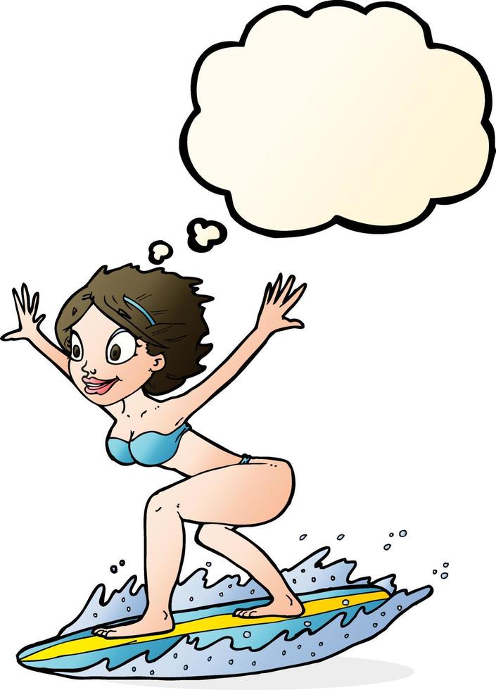 cartoon surfer girl with thought bubble vector