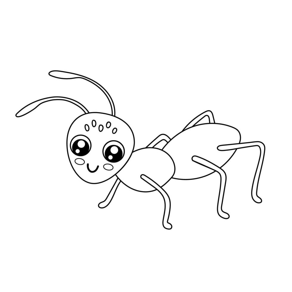 Cute outline ant isolated on white background. Funny insect for childish coloring book. Cartoon vector line illustration