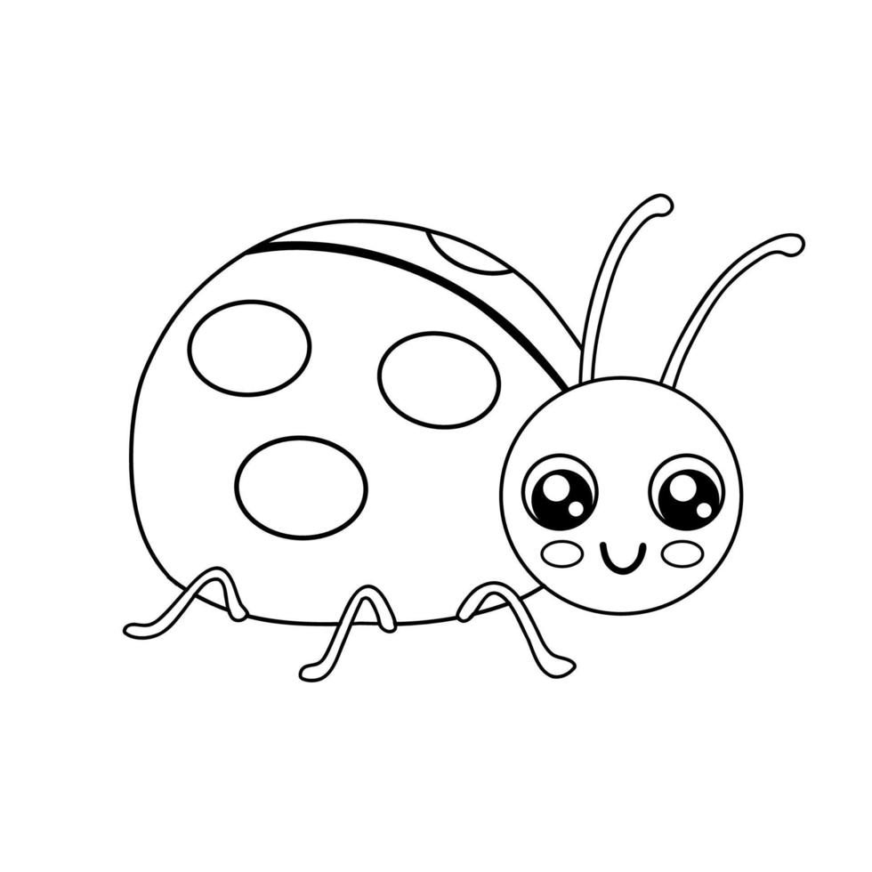 Cute outline ladybug isolated on white background. Funny insect for childish coloring book. Cartoon vector line illustration