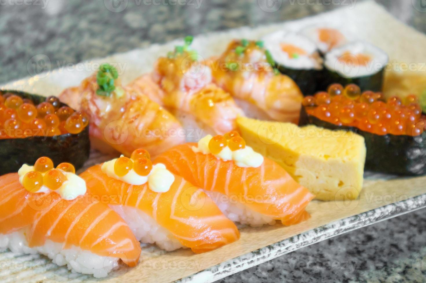 sashimi sushi set on plate Japanese food photo