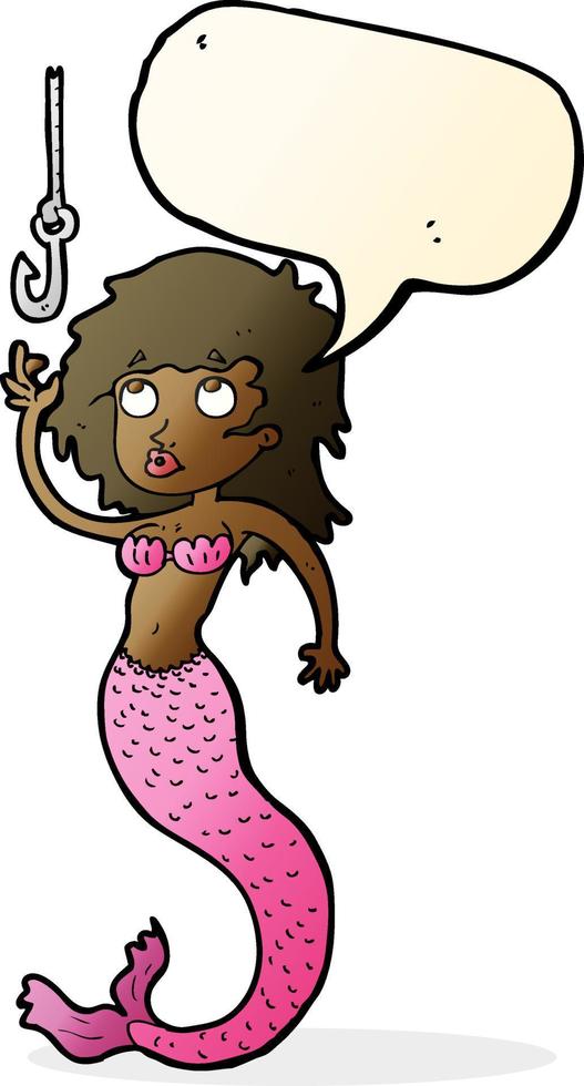 cartoon mermaid and fish hook with speech bubble vector