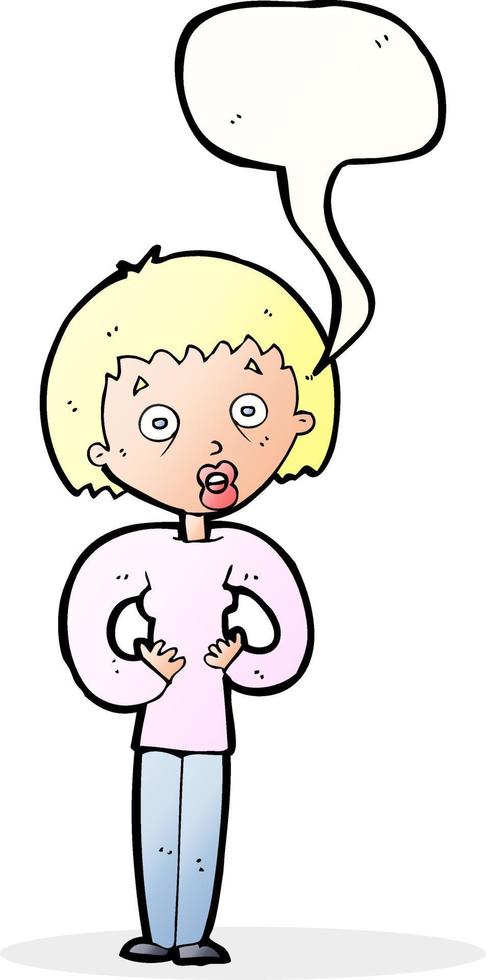 cartoon woman gesturing at self with speech bubble vector