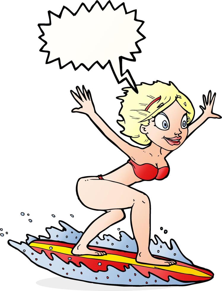 cartoon surfer girl with speech bubble vector