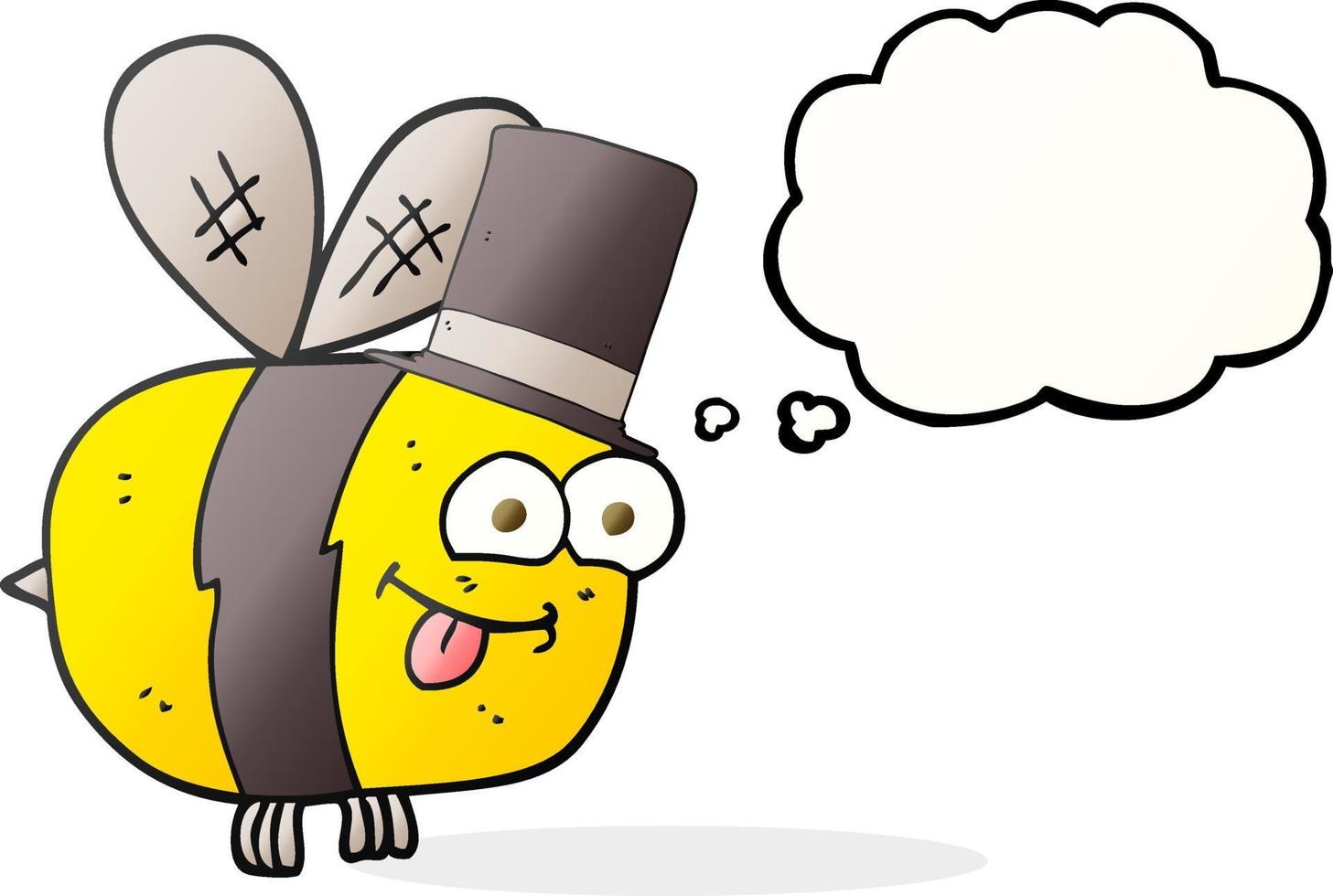 freehand drawn thought bubble cartoon bee wearing hat vector