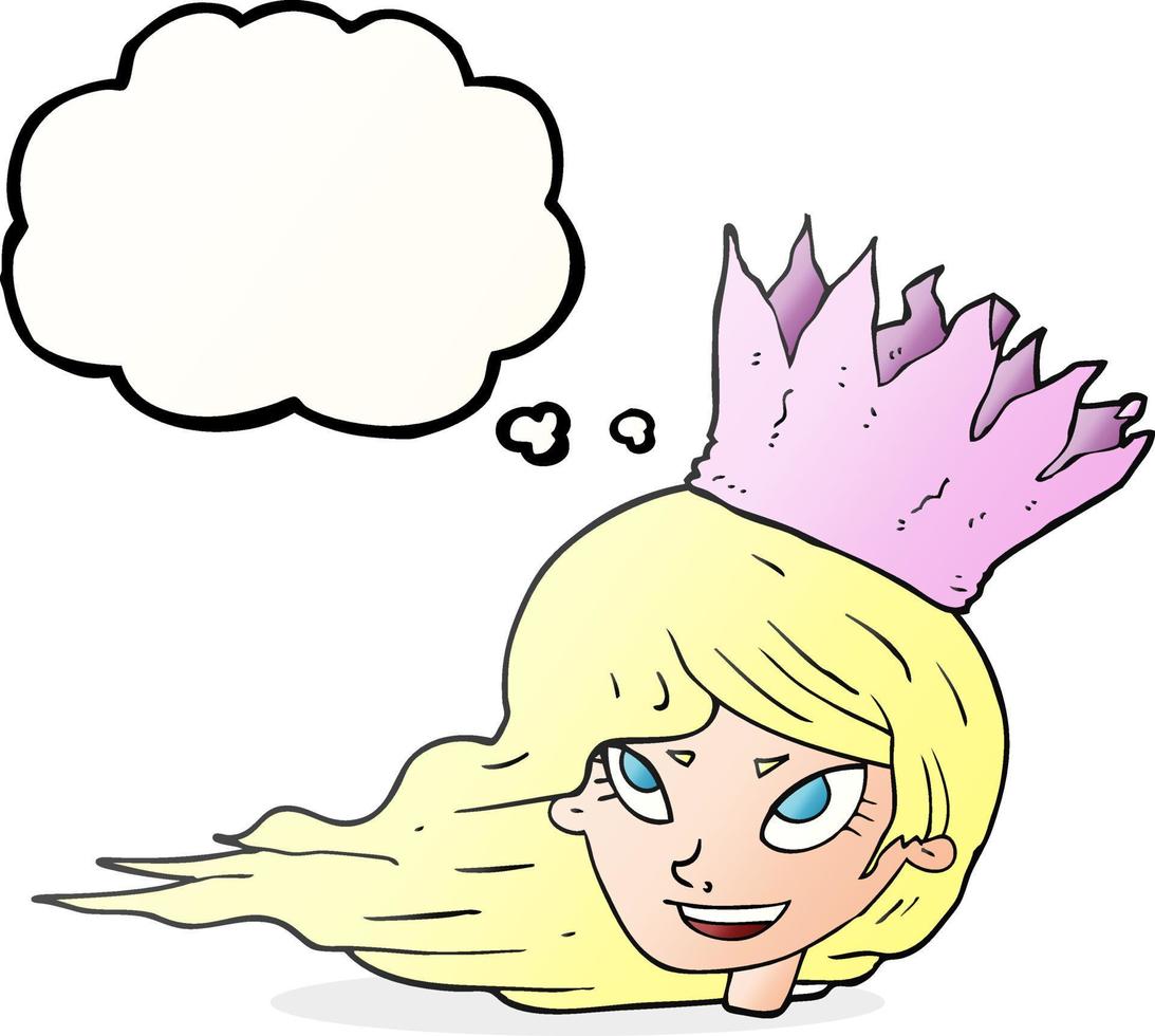 Mujer de dibujos animados de burbujas de pensamiento dibujadas a mano alzada con el pelo que sopla vector